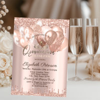 Tiara,Rose Gold Glitter Drops Balloons Quinceañera