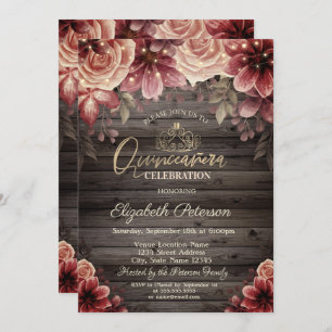 Tiara,String Lights Flowers  Wood Quinceañera  Invitation