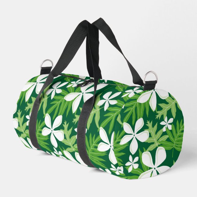 TIARE PATTERN IN GREEN DUFFLE BAG (Left Corner)