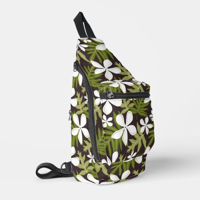 TIARE PATTERN IN OLIVE SLING BAG (Left Corner)