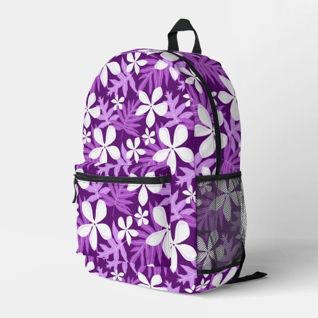TIARE PATTERN IN PURPLE PRINTED BACKPACK (Back Corner Right)
