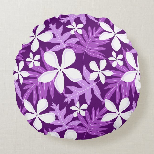 TIARE PATTERN IN PURPLE ROUND PILLOW (Front)