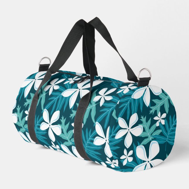 TIARE PATTERN IN TEAL DUFFLE BAG (Left Corner)