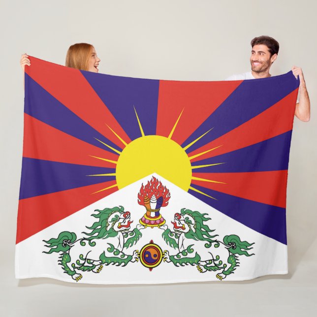Tibet flag - Snow Lion Flag Fleece Blanket (In Situ)