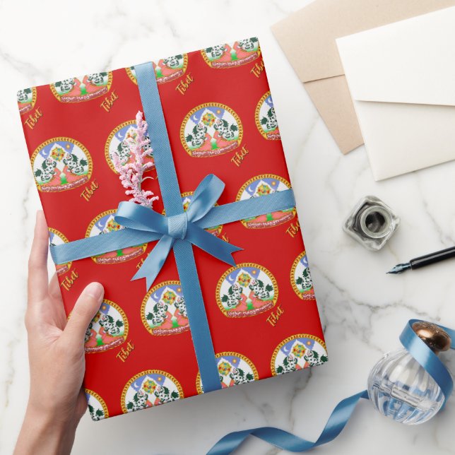 Tibet Gifts wrapping, Tibetan Flag, Emblem /Red Wrapping Paper (Gifting)