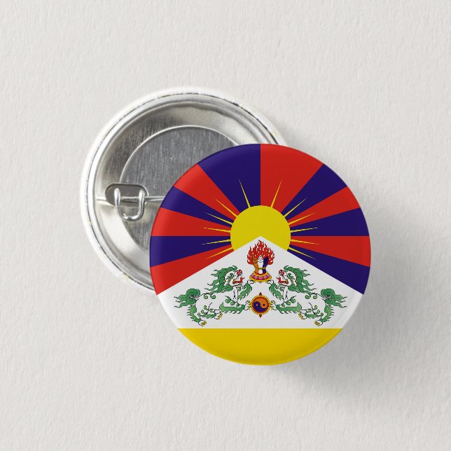 Tibet & Snow Lions flag - The Himalayas 1 Inch Round Button (Front & Back)