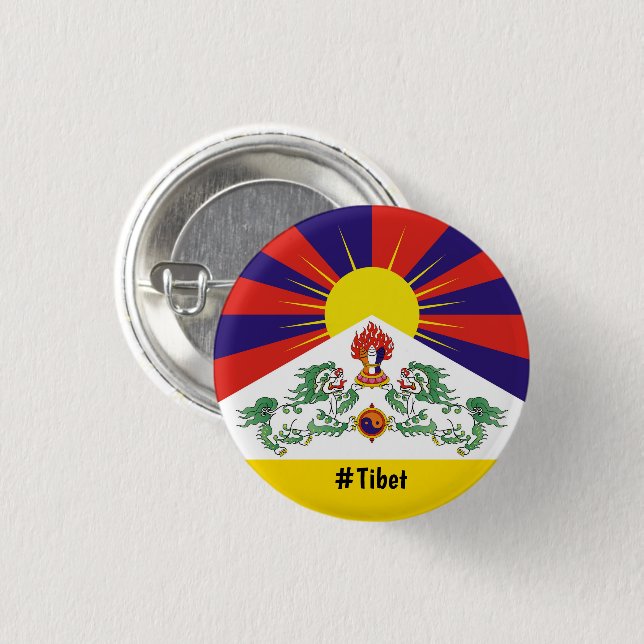 Tibet & Snow Lions flag - The Himalayas 1 Inch Round Button (Front & Back)