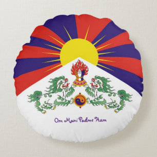 Tibet & Snow Lions, flag - The Himalayas /Tibetans Round Pillow