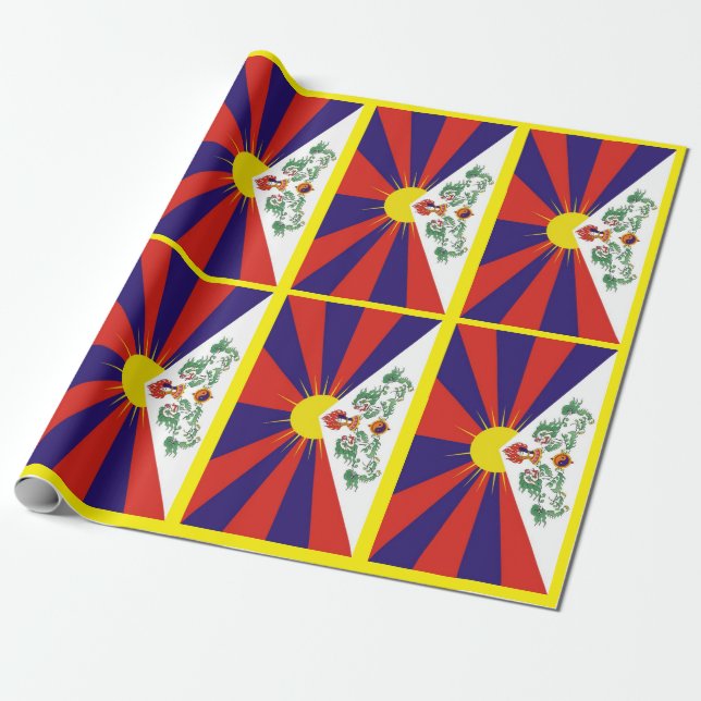 Tibet, Snow Lions, Tibetan flag - The Himalayas Wrapping Paper (Unrolled)