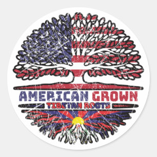 Tibet Tibetan American USA Tree Roots Flag Classic Round Sticker