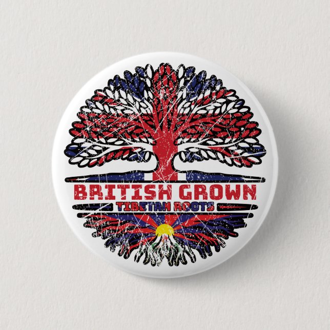 Tibet Tibetan British UK Tree Roots Flag 2 Inch Round Button (Front)