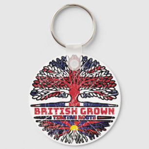 Tibet Tibetan British UK Tree Roots Flag Keychain