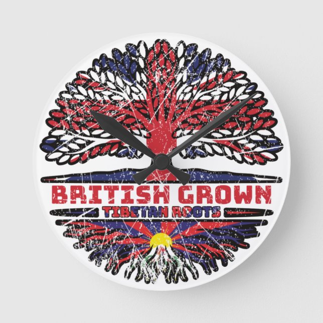 Tibet Tibetan British UK Tree Roots Flag Round Clock (Front)