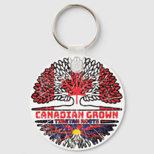 Tibet Tibetan Canadian Canada Tree Roots Flag Keychain
