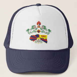 Tibet & Tibetan Flag, Snow Lions, Map / Buddhism  Trucker Hat