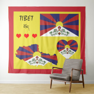 Tibet & Tibetan Flag Tapestry / Himalayas Heart