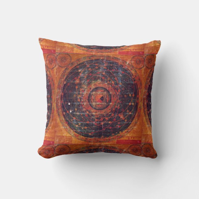 Tibetan Astronomical Thangka Throw Pillow (Front)