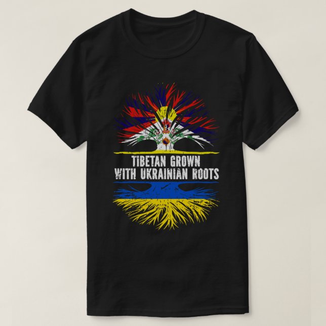Tibetan Grown with Ukrainian Roots Flag T-Shirt (Design Front)