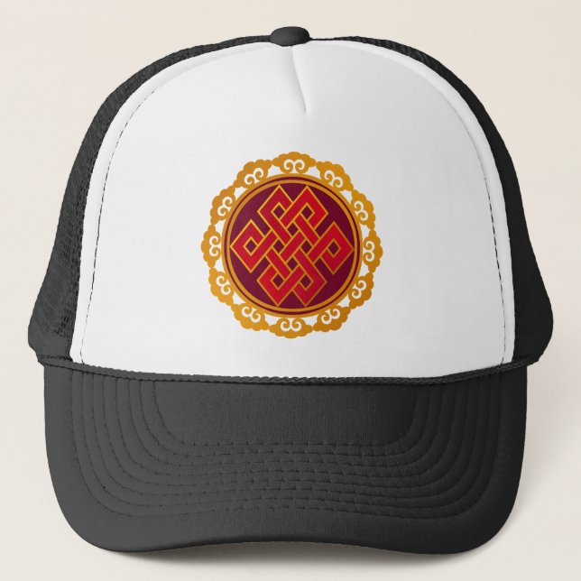 Tibetan Karma Buddhism Eternal Knot Trucker Hat (Front)