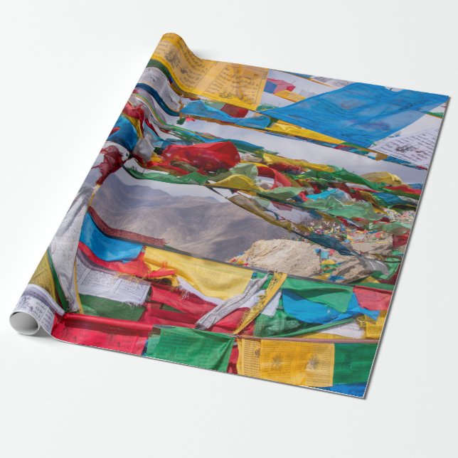 Tibetan landscape with prayer flags - Himalaya Wrapping Paper (Unrolled)