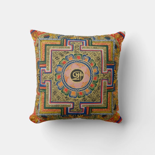 Tibetan Mandala Antique Throw Pillow (Front)