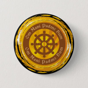 Tibetan Mantra Dharma Wheel 2 Inch Round Button