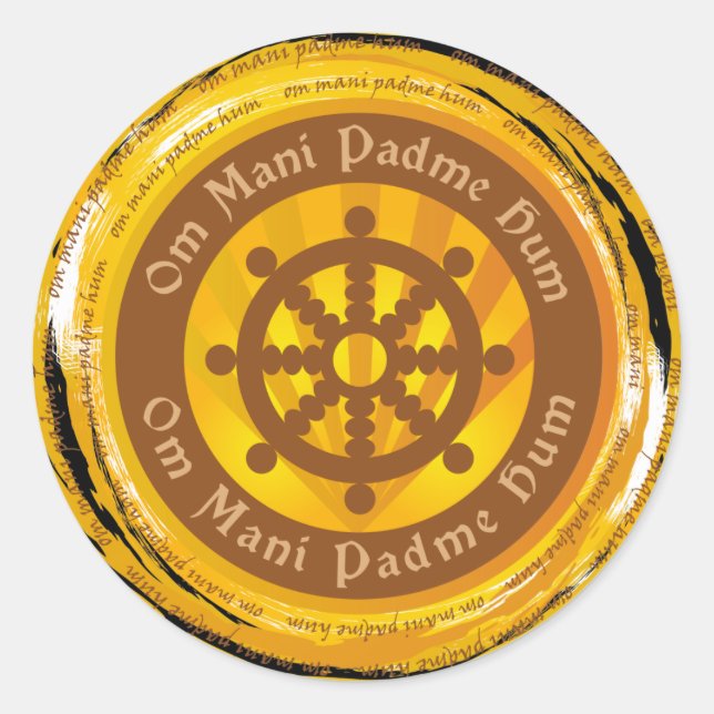 Tibetan Mantra Dharma Wheel Classic Round Sticker (Front)