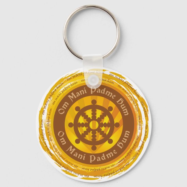 Tibetan Mantra Dharma Wheel Keychain (Front)