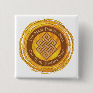 Tibetan Mantra Endless Knot 2 Inch Square Button