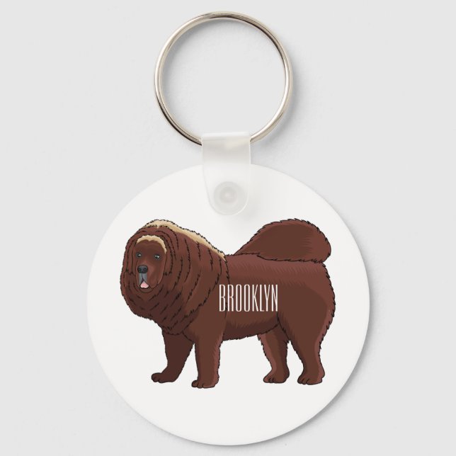 Tibetan Mastiff dog cartoon illustration Keychain (Front)