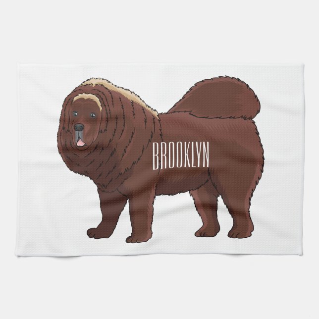 Tibetan Mastiff dog cartoon illustration Kitchen Towel (Horizontal)