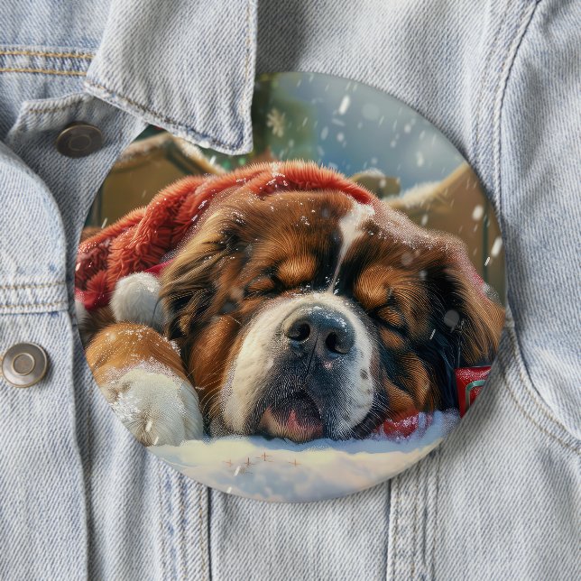 Tibetan Mastiff Dog Christmas Festive  6 Inch Round Button (In Situ)