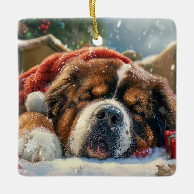 Tibetan Mastiff Dog Christmas Festive  Ceramic Ornament (Front)