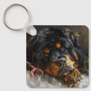 Tibetan Mastiff Dog Christmas Festive  Keychain