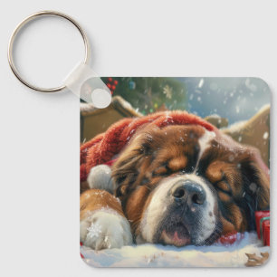 Tibetan Mastiff Dog Christmas Festive  Keychain