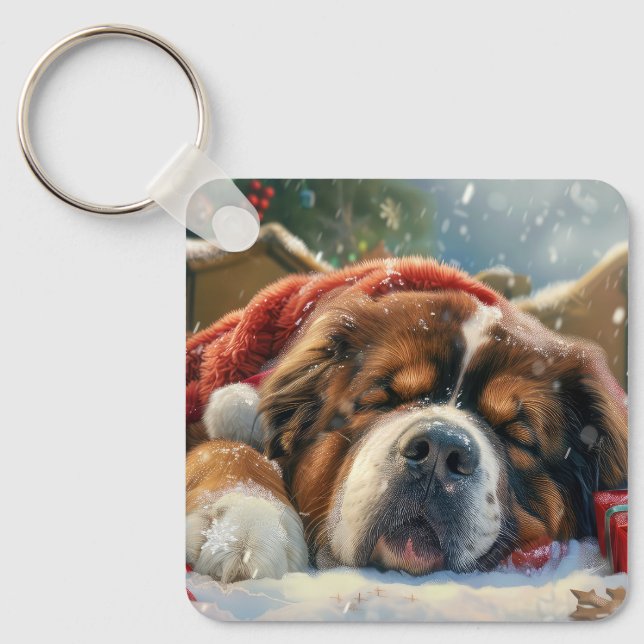 Tibetan Mastiff Dog Christmas Festive  Keychain (Front)