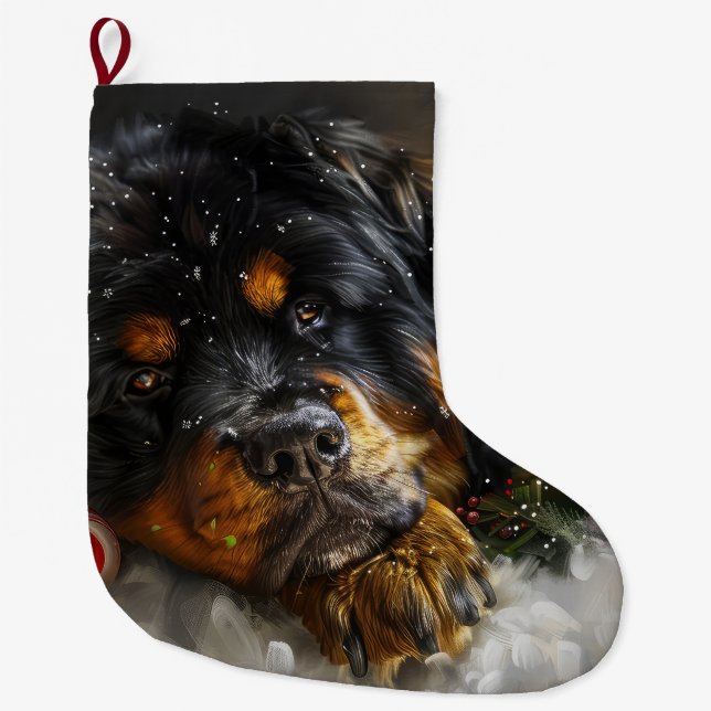 Tibetan Mastiff Dog Christmas Festive  Large Christmas Stocking (Front)