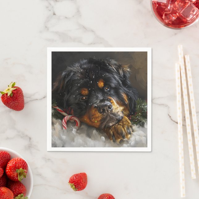 Tibetan Mastiff Dog Christmas Festive  Napkin (Insitu)