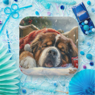 Tibetan Mastiff Dog Christmas Festive  Paper Plate
