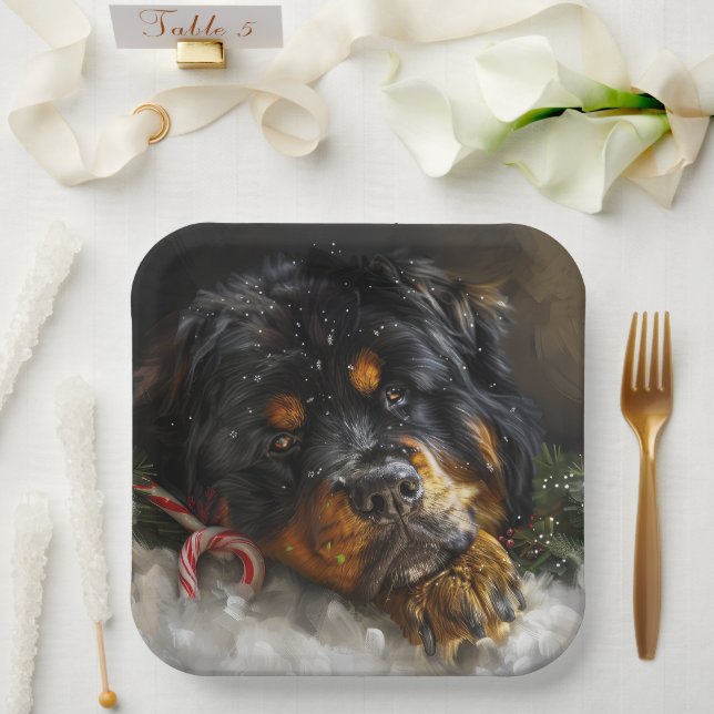 Tibetan Mastiff Dog Christmas Festive  Paper Plate (Wedding)