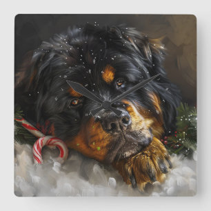 Tibetan Mastiff Dog Christmas Festive  Square Wall Clock