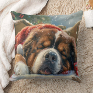 Tibetan Mastiff Dog Christmas Festive  Throw Pillow