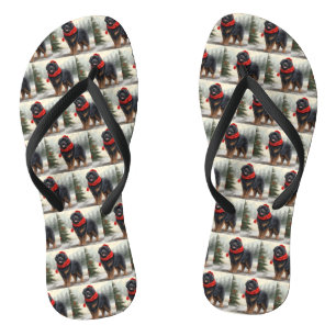 Tibetan Mastiff Dog in Snow Christmas  Flip Flops