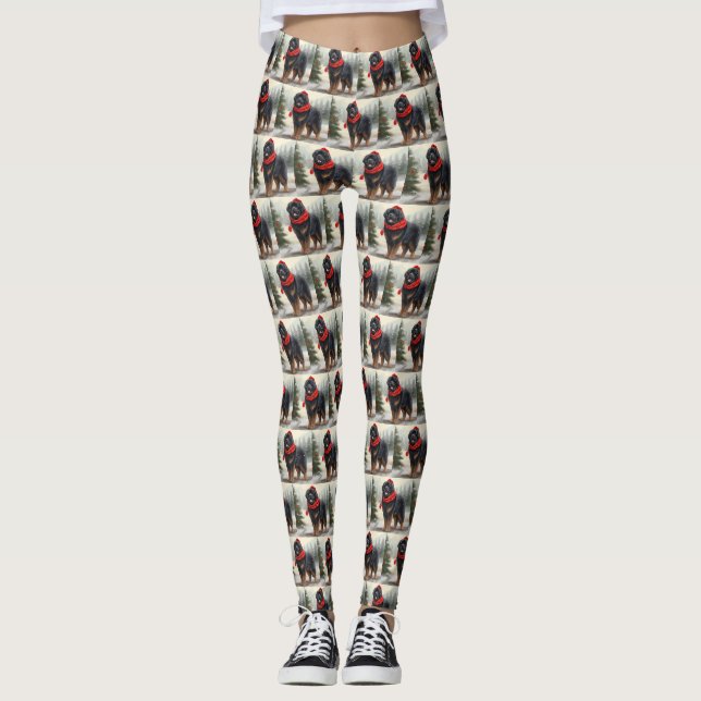 Tibetan Mastiff Dog in Snow Christmas  Leggings (Front)