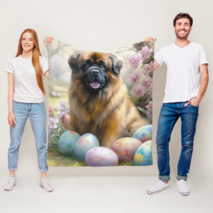Tibetan Mastiff Dog with Easter Eggs Holiday Fleece Blanket