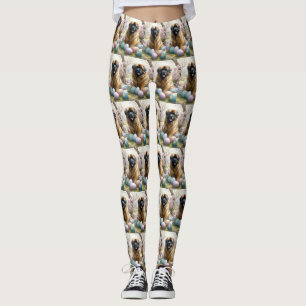 Tibetan Mastiff Dog with Easter Eggs Holiday Leggings