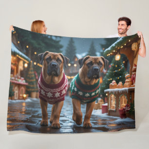 Tibetan Mastiff Dogs Christmas Snow Holiday Fleece Blanket