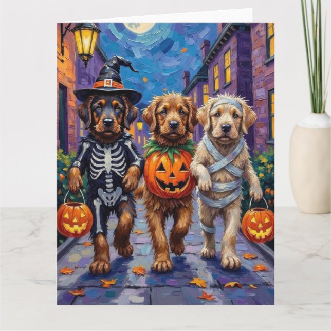 Tibetan Mastiff  Dogs In Halloween Costumes Card (Front)