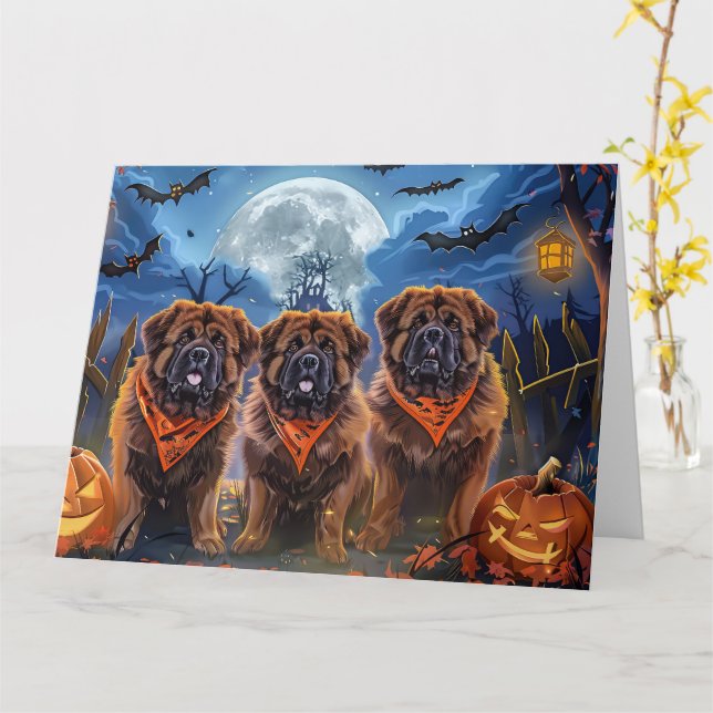 Tibetan Mastiff Halloween Spooky Card (Yellow Flower)