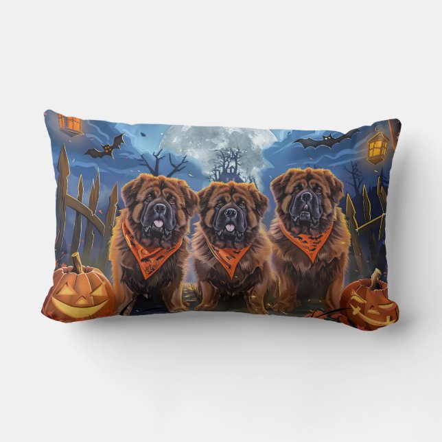 Tibetan Mastiff Halloween Spooky Lumbar Pillow (Back)